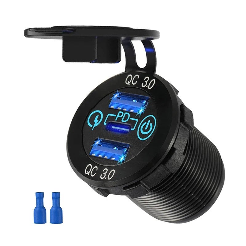 Bluejw 60W USB C Car Charger, PD Type C QC3.0 Dual Port, Triple 12V USB Socket Car Charger with Touch Switch for Car Boat Marine Automobile Chargers - Image 2